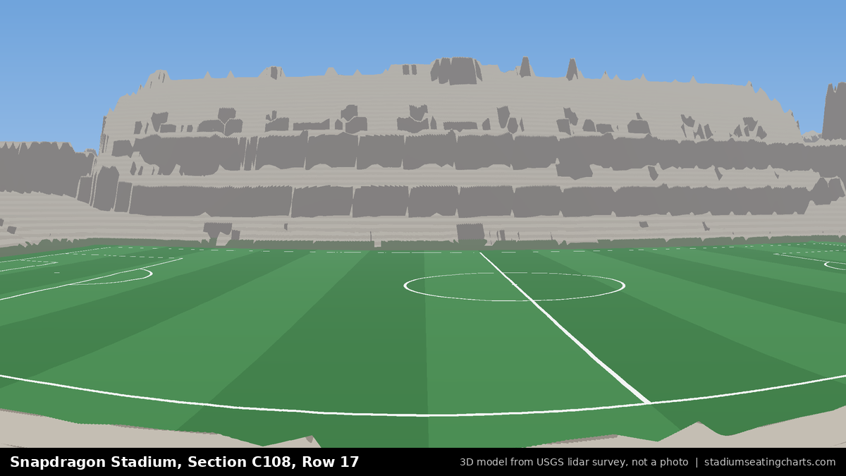 View from Snapdragon Stadium Section C108, Row 17, looking toward the pitch