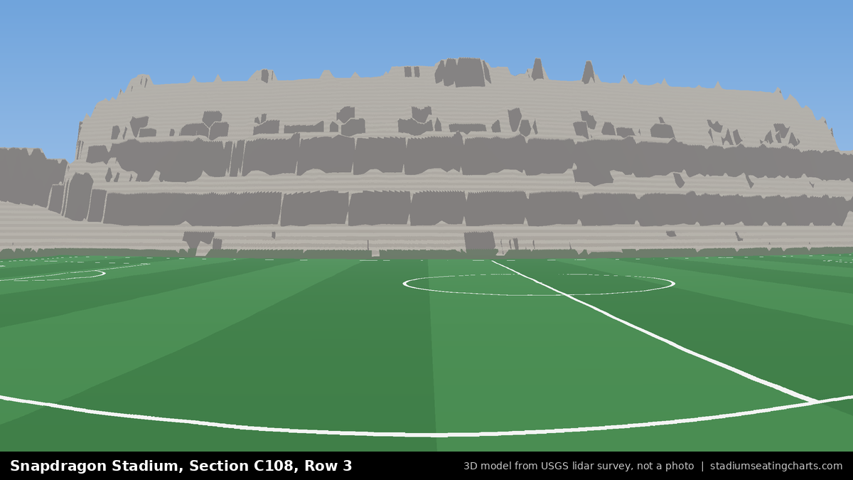 View from Snapdragon Stadium Section C108, Row 3, looking toward the pitch