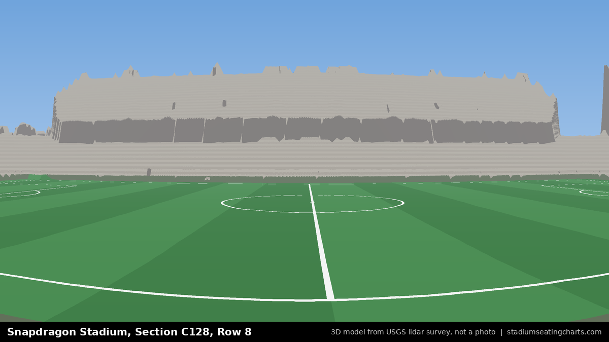 View from Snapdragon Stadium Section C128, Row 8, looking toward the pitch