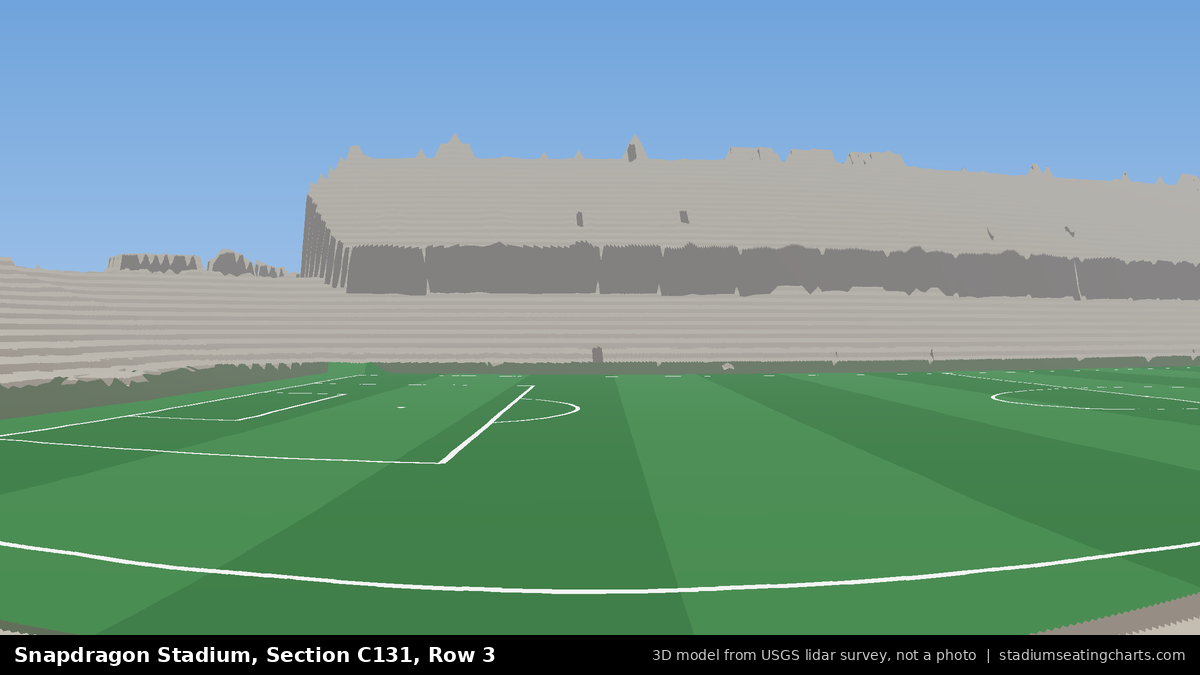 View from Snapdragon Stadium Section C131, Row 3, looking toward the pitch