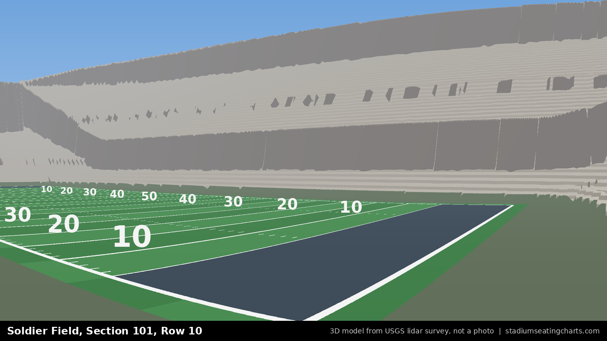 View from Soldier Field Section 101, Row 10, looking toward the field