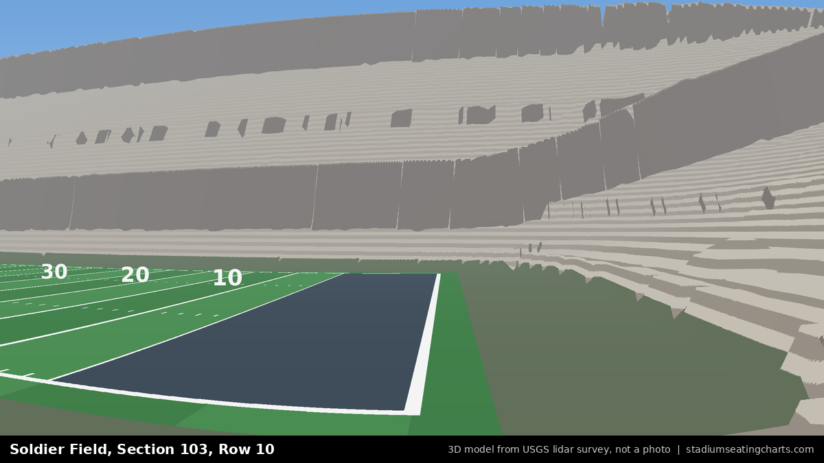 View from Soldier Field Section 103, Row 10, looking toward the field