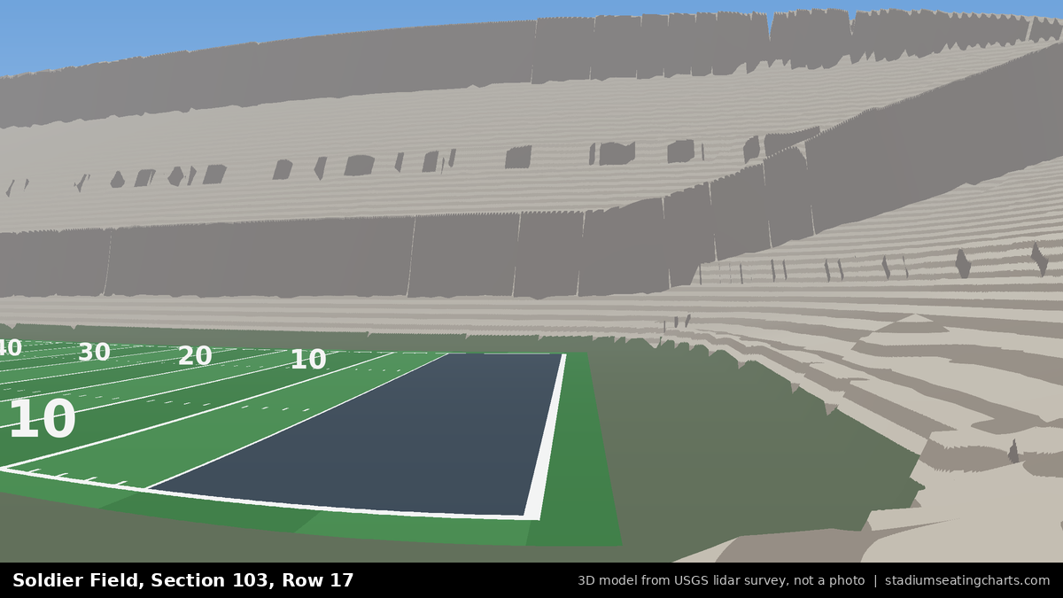 View from Soldier Field Section 103, Row 17, looking toward the field