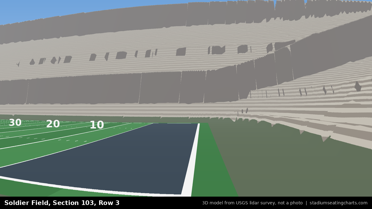 View from Soldier Field Section 103, Row 3, looking toward the field