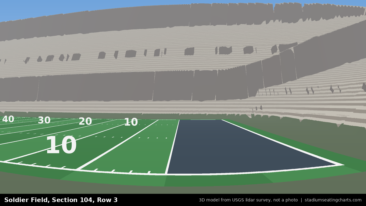 View from Soldier Field Section 104, Row 3, looking toward the field