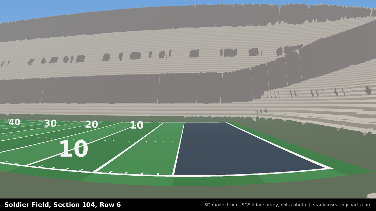View from Soldier Field Section 104, Row 6, looking toward the field