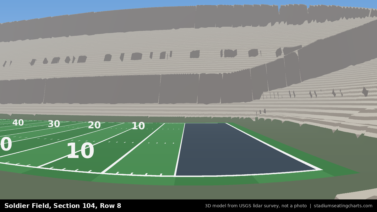 View from Soldier Field Section 104, Row 8, looking toward the field