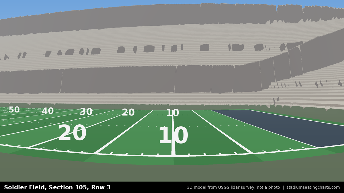 View from Soldier Field Section 105, Row 3, looking toward the field