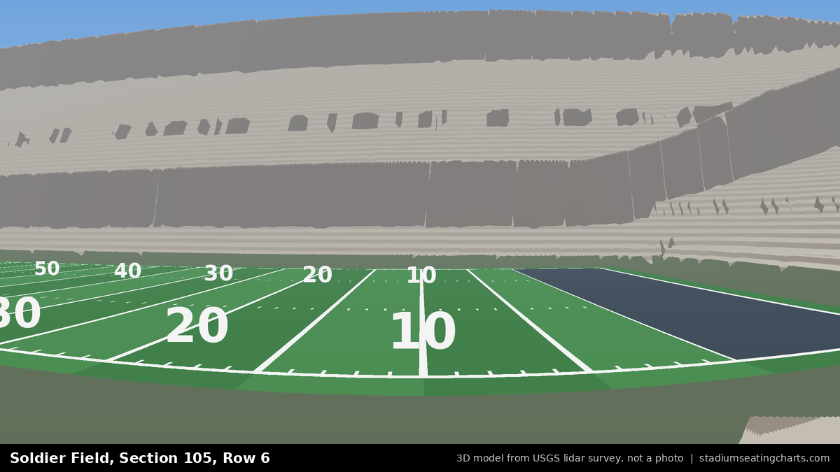 View from Soldier Field Section 105, Row 6, looking toward the field