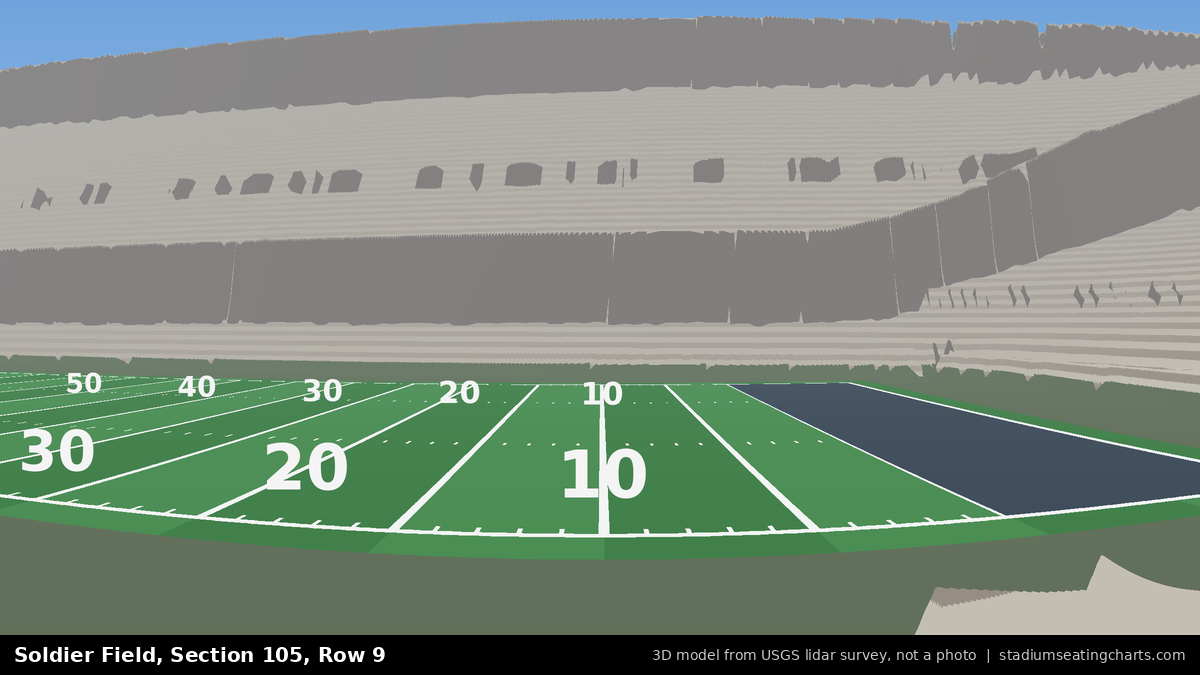 View from Soldier Field Section 105, Row 9, looking toward the field