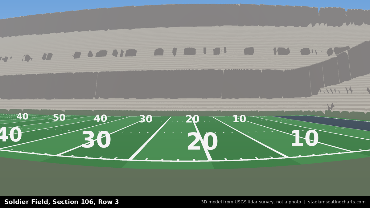View from Soldier Field Section 106, Row 3, looking toward the field