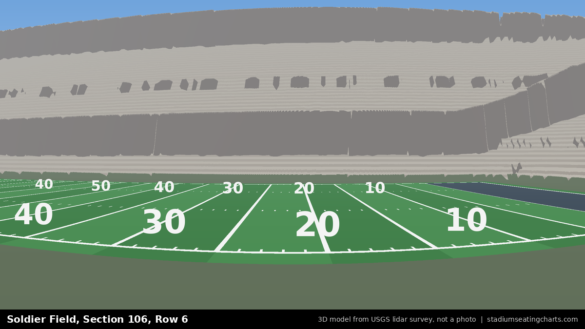 View from Soldier Field Section 106, Row 6, looking toward the field