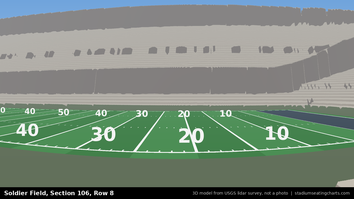 View from Soldier Field Section 106, Row 8, looking toward the field