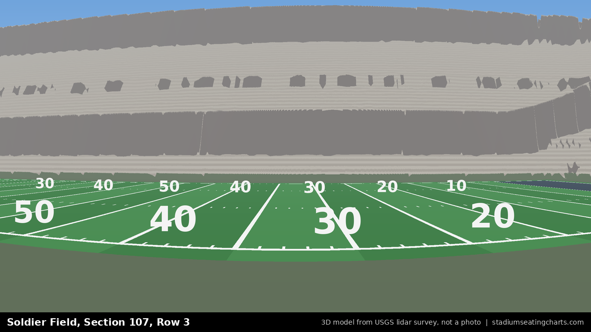 View from Soldier Field Section 107, Row 3, looking toward the field