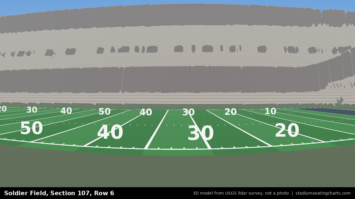 View from Soldier Field Section 107, Row 6, looking toward the field