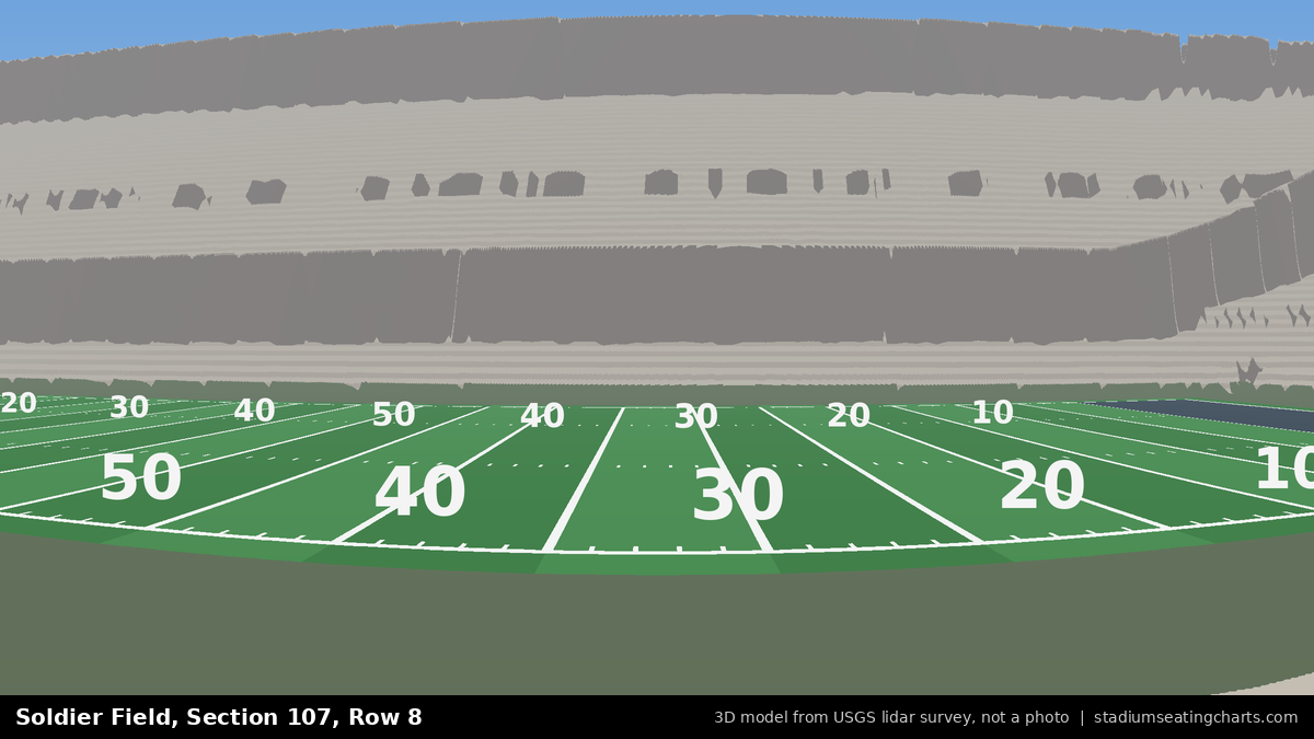 View from Soldier Field Section 107, Row 8, looking toward the field