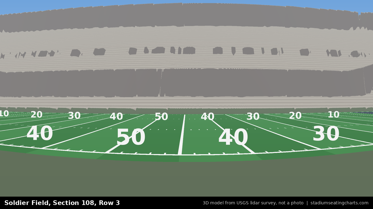 View from Soldier Field Section 108, Row 3, looking toward the field