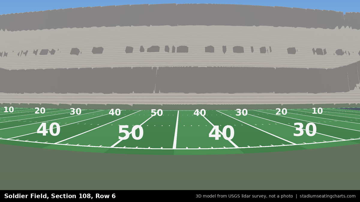 View from Soldier Field Section 108, Row 6, looking toward the field