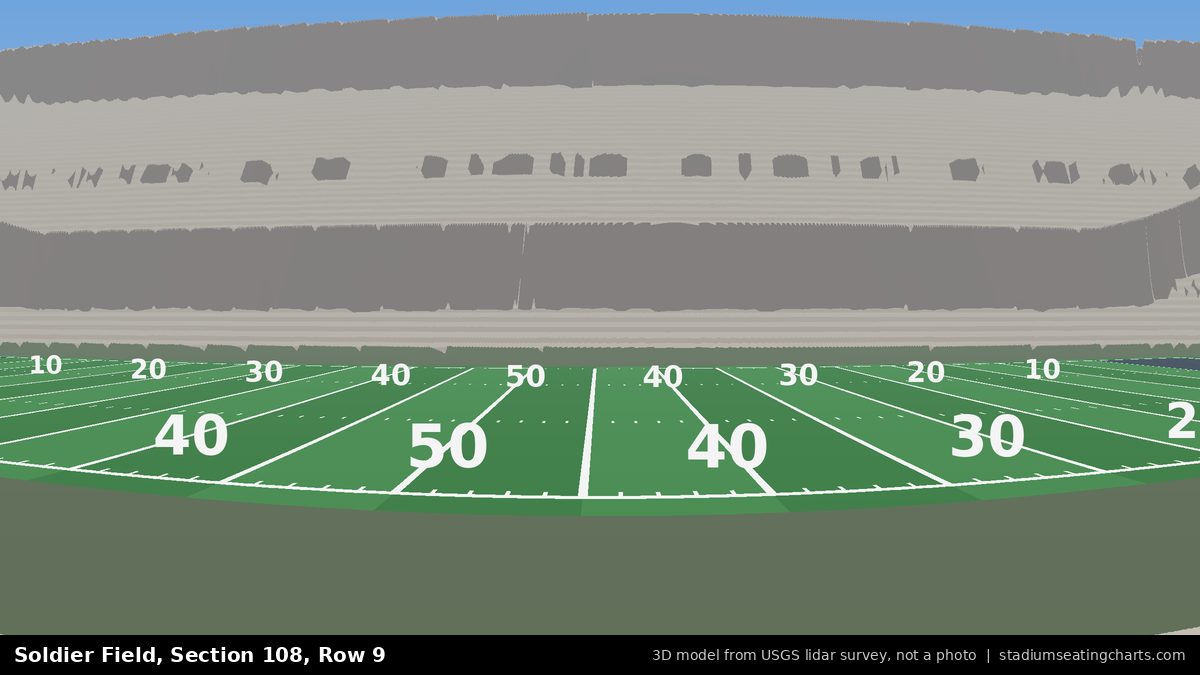 View from Soldier Field Section 108, Row 9, looking toward the field