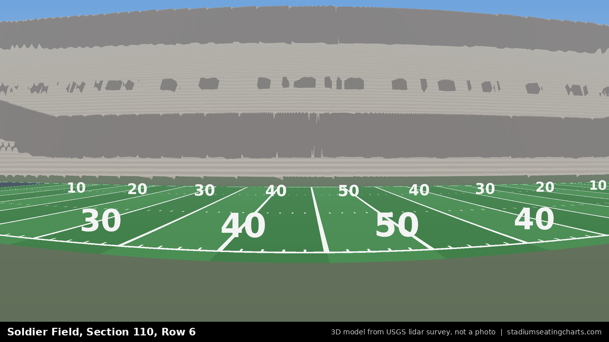 View from Soldier Field Section 110, Row 6, looking toward the field