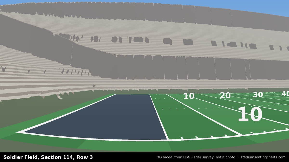 View from Soldier Field Section 114, Row 3, looking toward the field