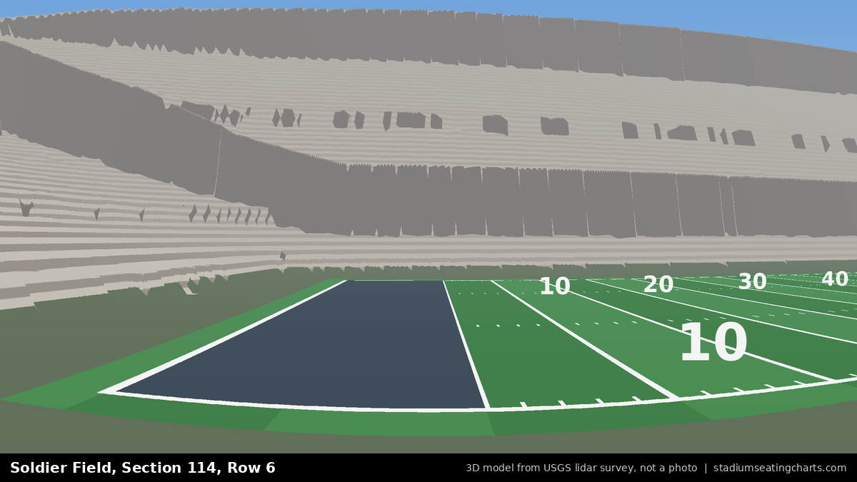 View from Soldier Field Section 114, Row 6, looking toward the field