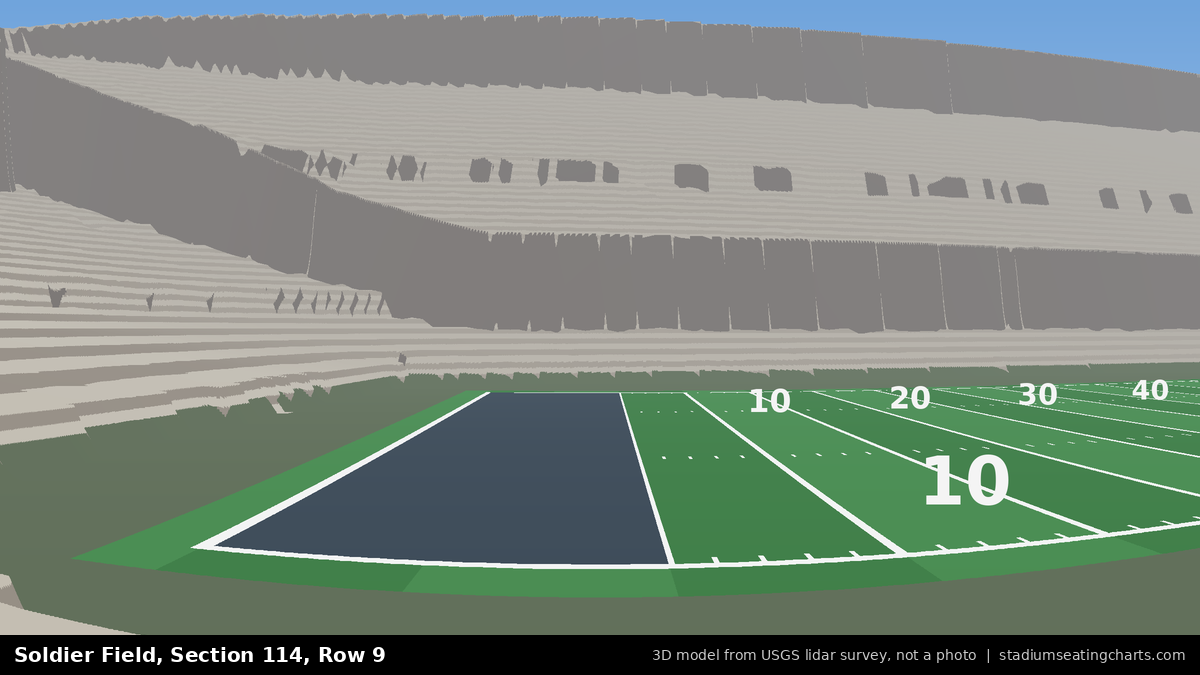 View from Soldier Field Section 114, Row 9, looking toward the field