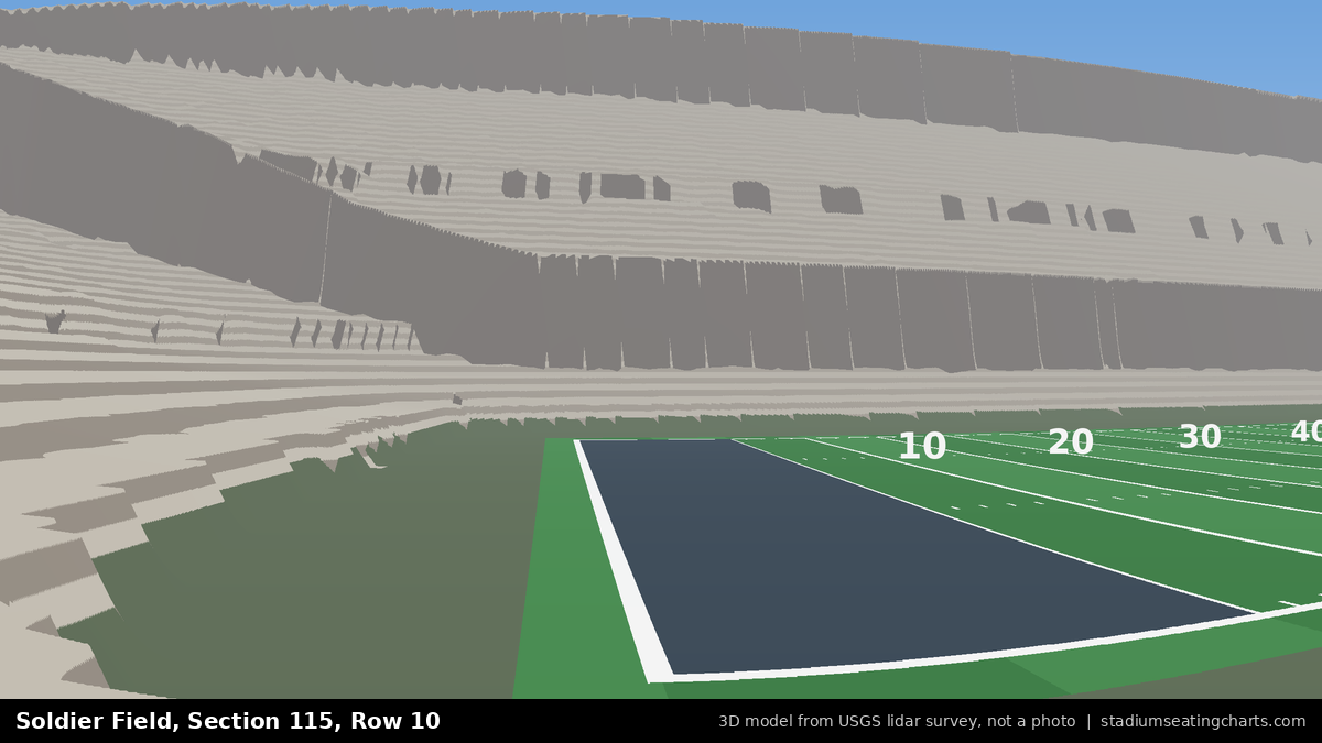 View from Soldier Field Section 115, Row 10, looking toward the field