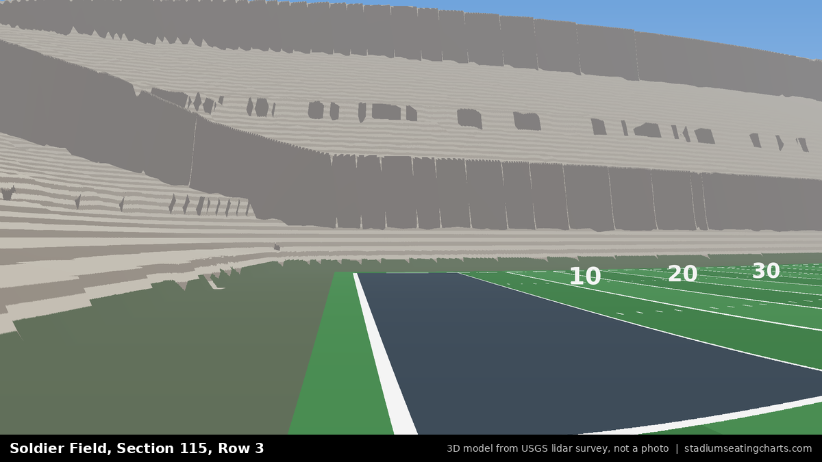 View from Soldier Field Section 115, Row 3, looking toward the field