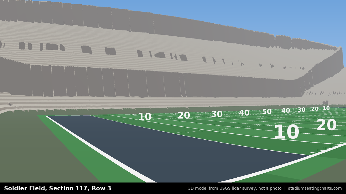 View from Soldier Field Section 117, Row 3, looking toward the field