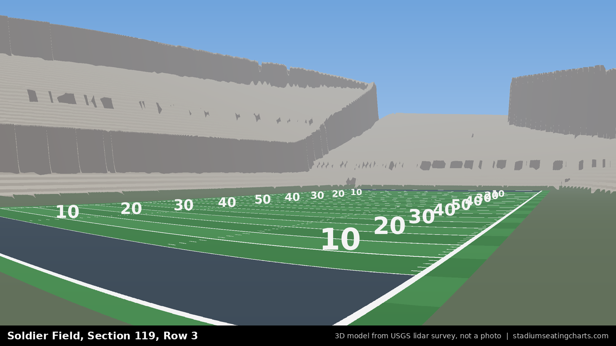 View from Soldier Field Section 119, Row 3, looking toward the field