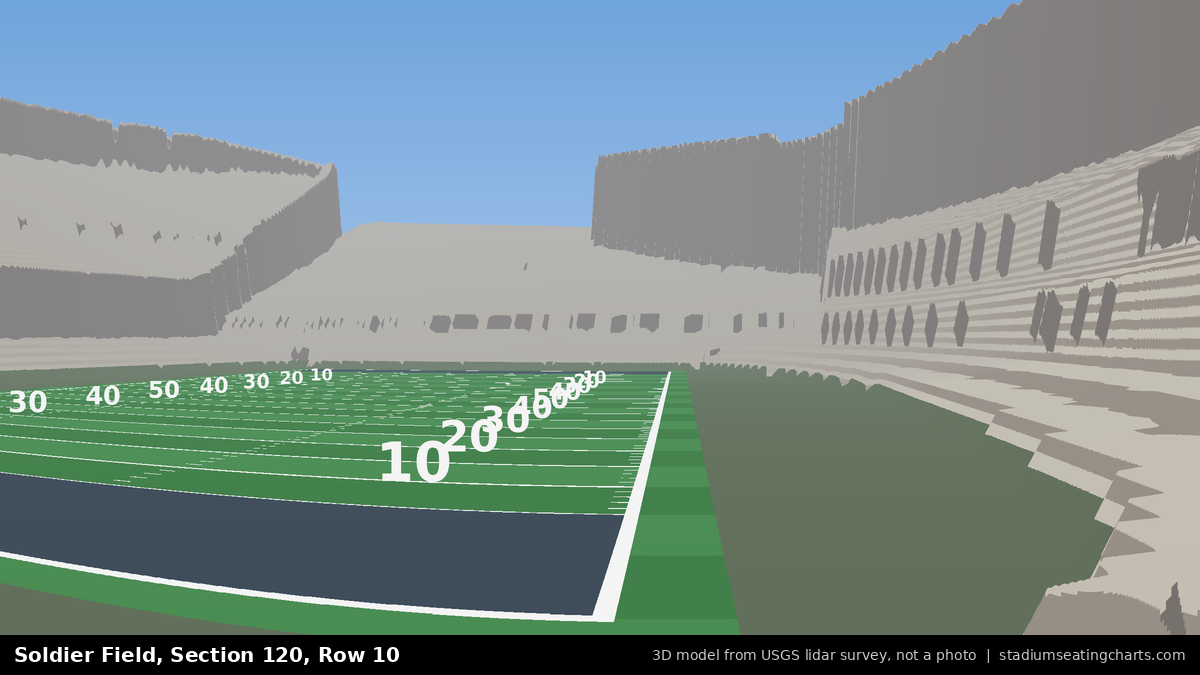 View from Soldier Field Section 120, Row 10, looking toward the field