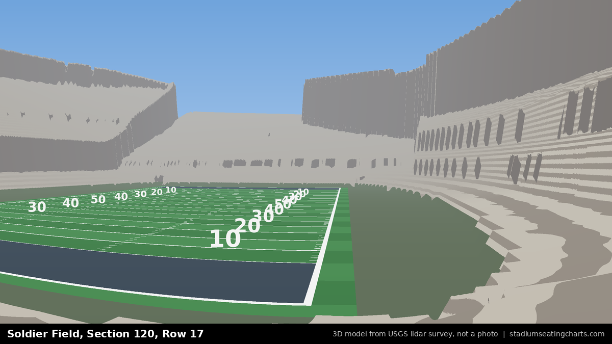 View from Soldier Field Section 120, Row 17, looking toward the field