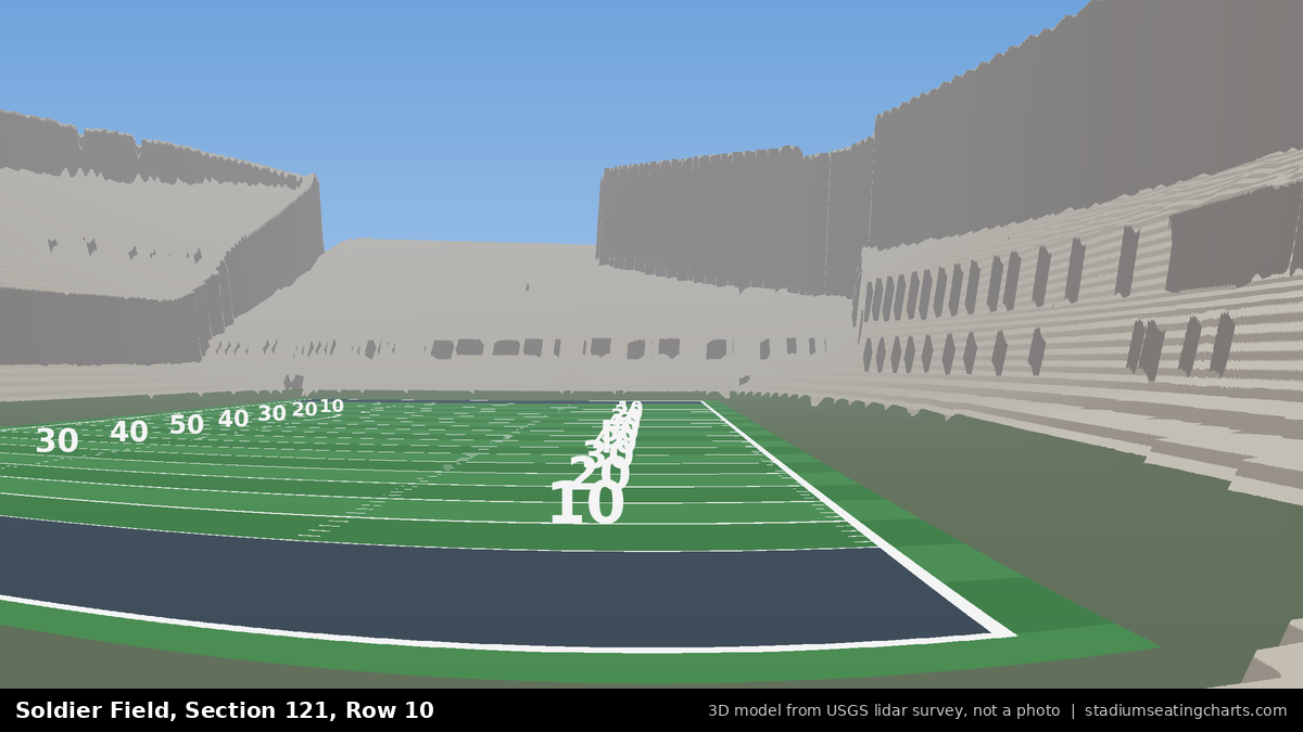 View from Soldier Field Section 121, Row 10, looking toward the field