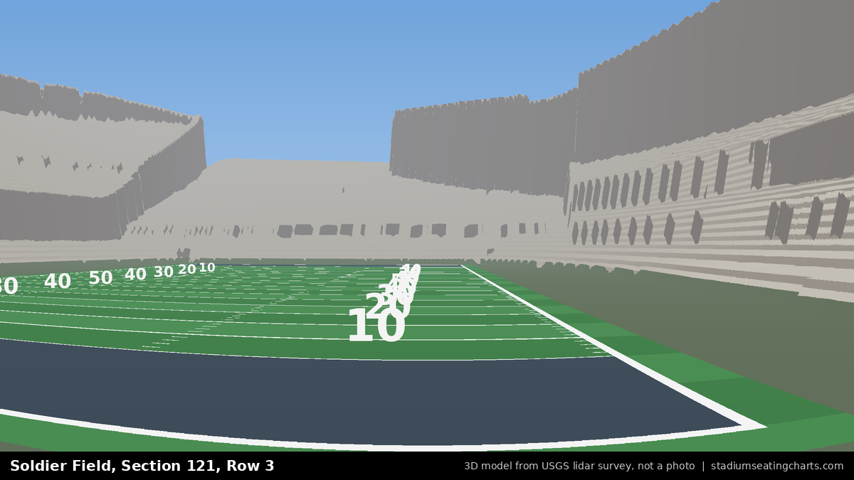 View from Soldier Field Section 121, Row 3, looking toward the field
