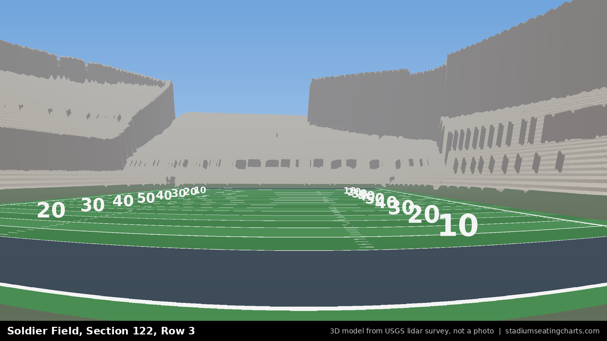 View from Soldier Field Section 122, Row 3, looking toward the field