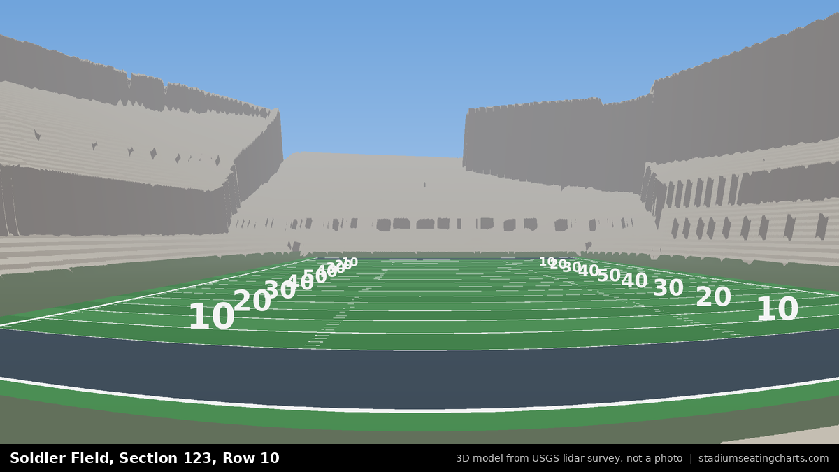 View from Soldier Field Section 123, Row 10, looking toward the field