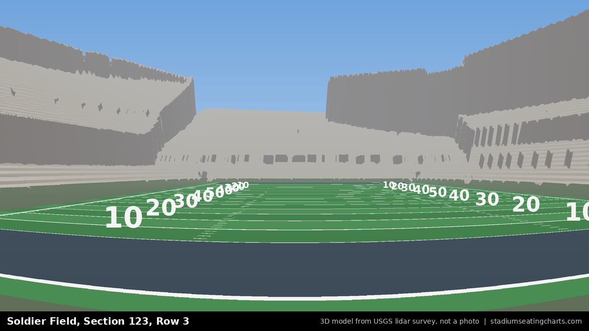 View from Soldier Field Section 123, Row 3, looking toward the field