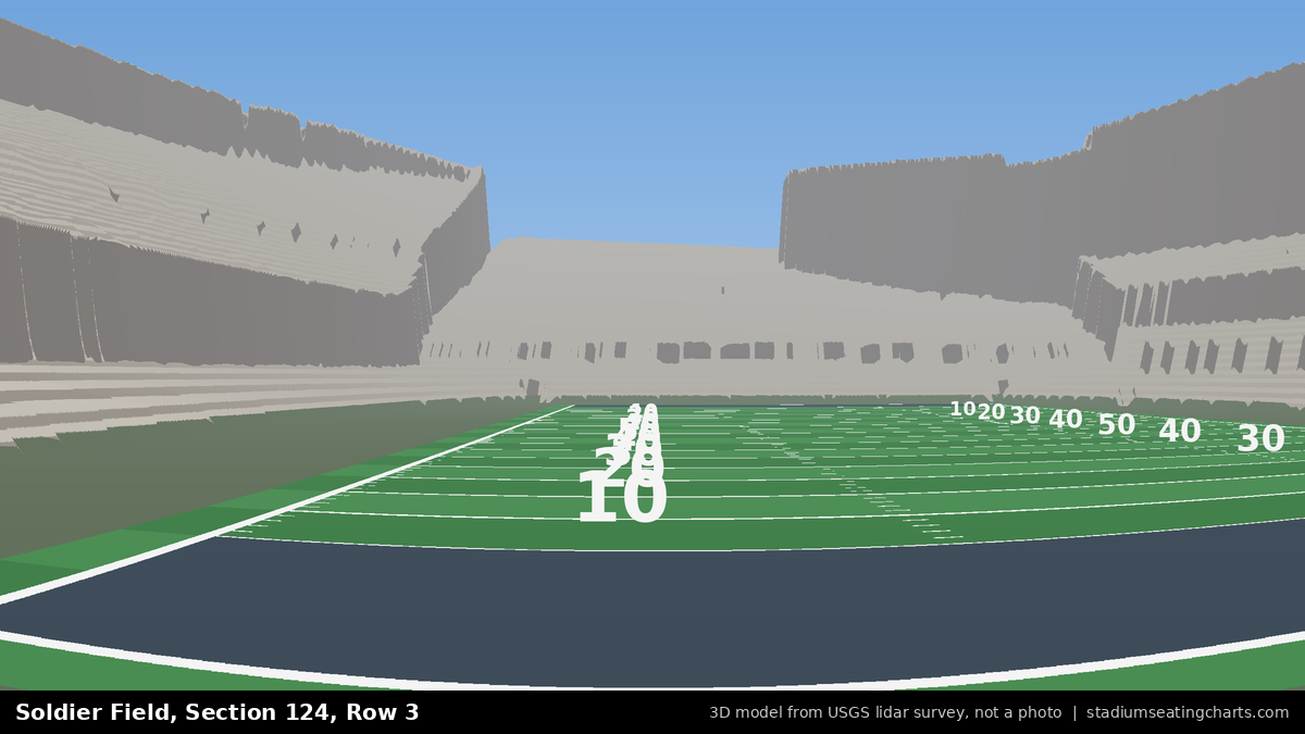 View from Soldier Field Section 124, Row 3, looking toward the field