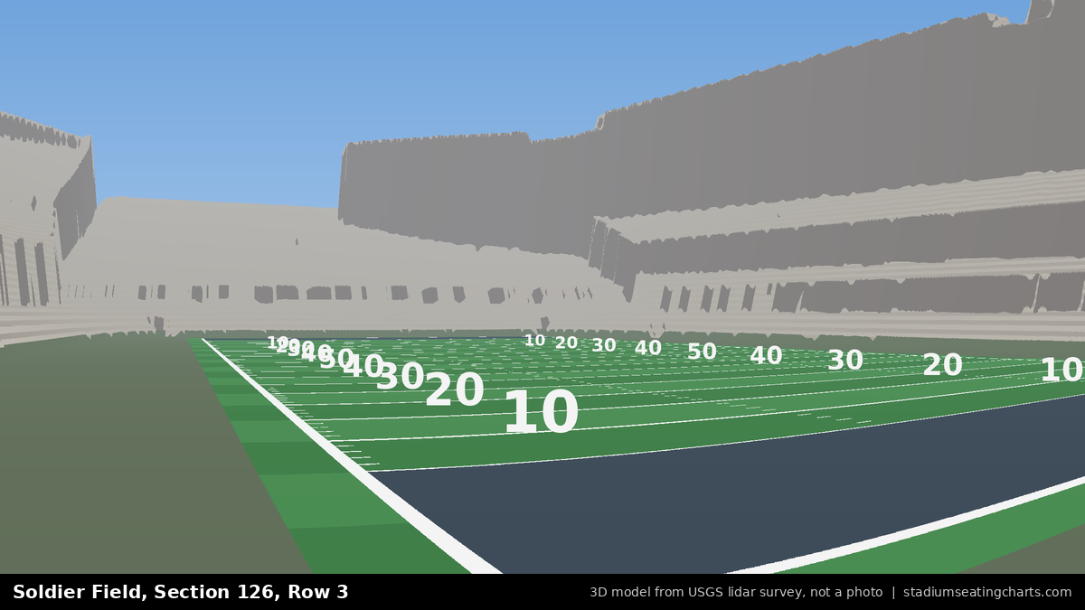View from Soldier Field Section 126, Row 3, looking toward the field