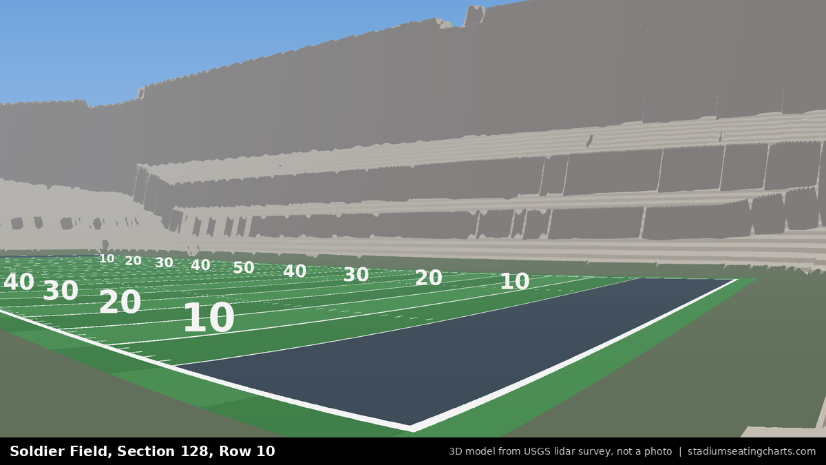 View from Soldier Field Section 128, Row 10, looking toward the field