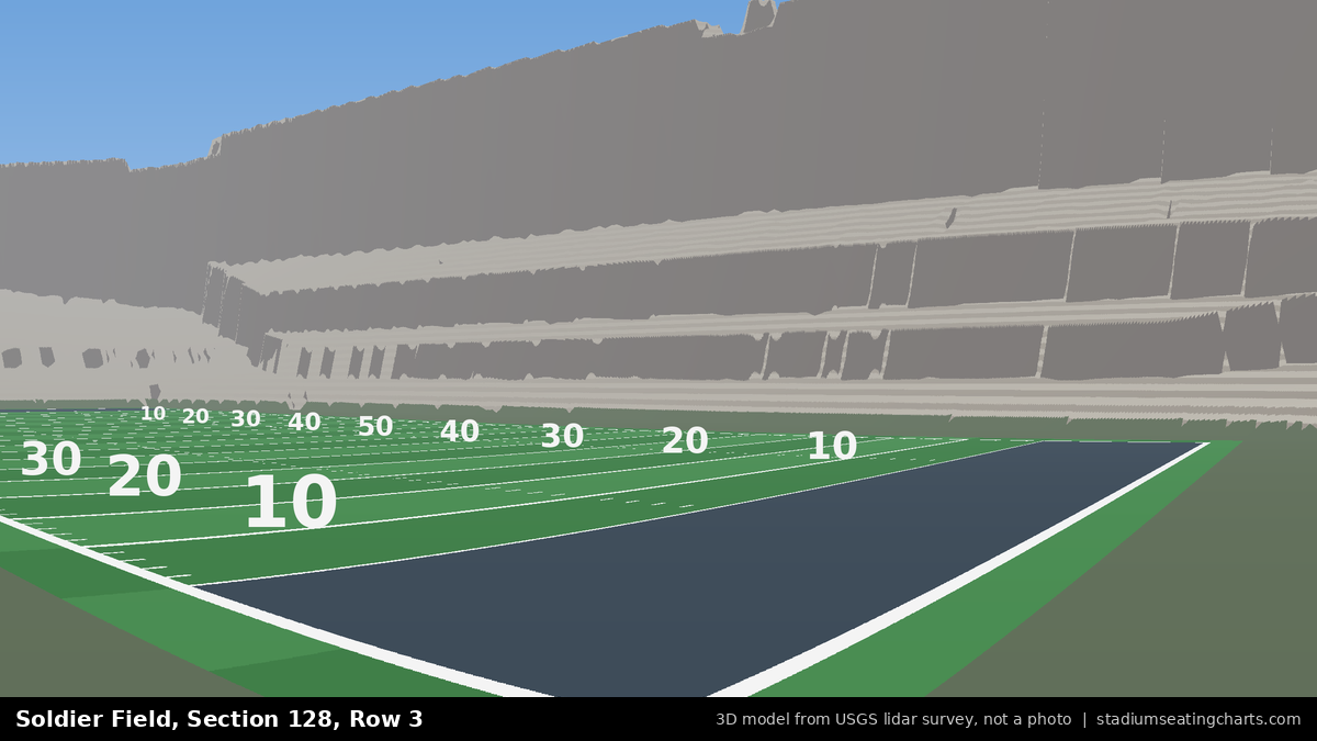 View from Soldier Field Section 128, Row 3, looking toward the field