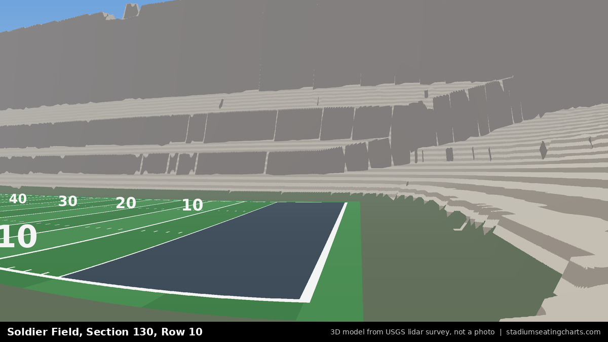 View from Soldier Field Section 130, Row 10, looking toward the field