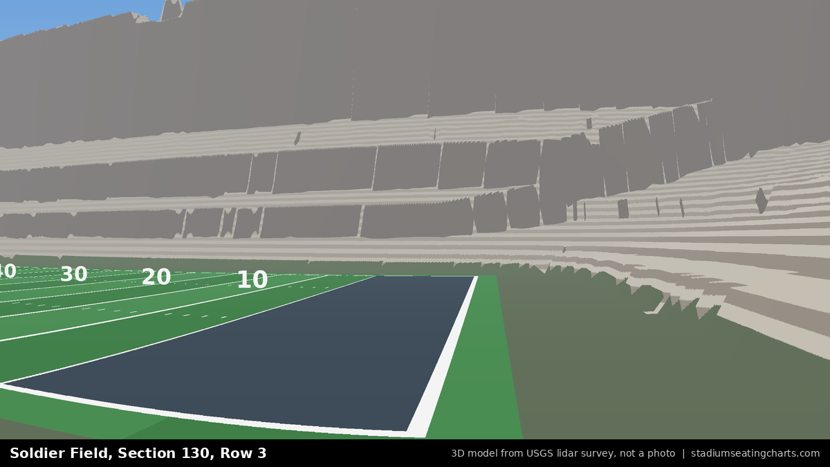 View from Soldier Field Section 130, Row 3, looking toward the field