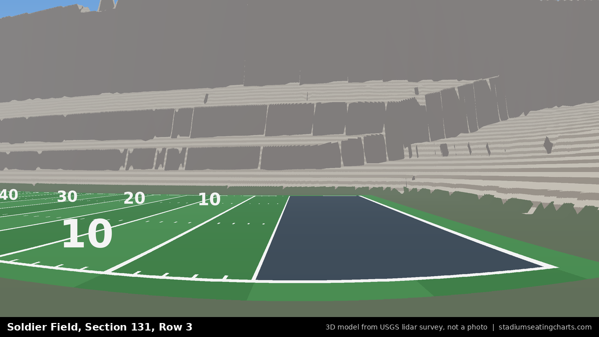 View from Soldier Field Section 131, Row 3, looking toward the field