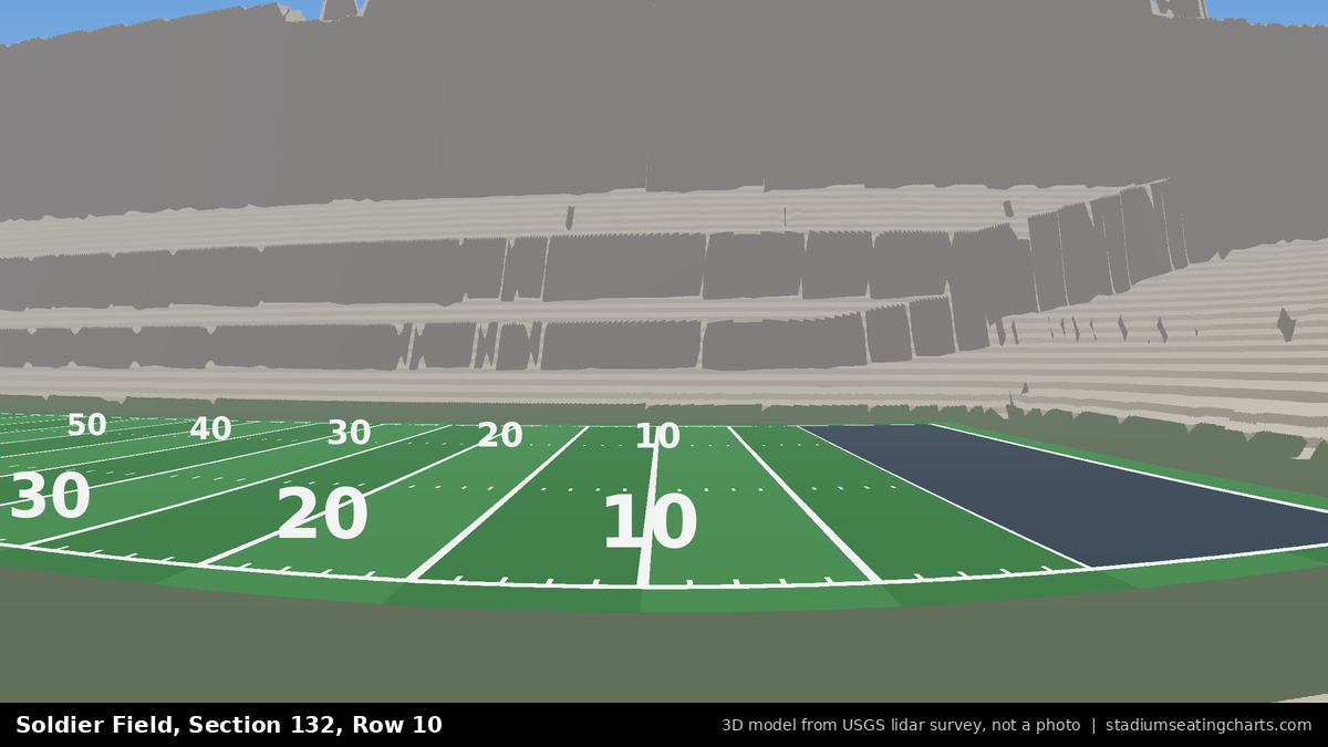 View from Soldier Field Section 132, Row 10, looking toward the field