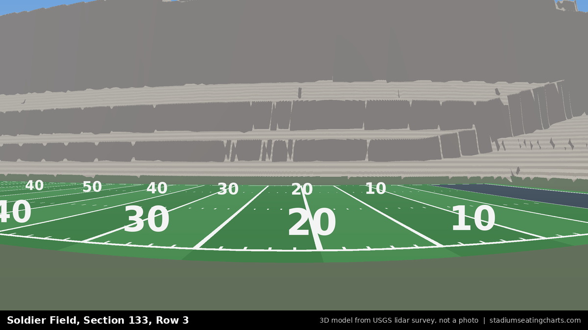 View from Soldier Field Section 133, Row 3, looking toward the field
