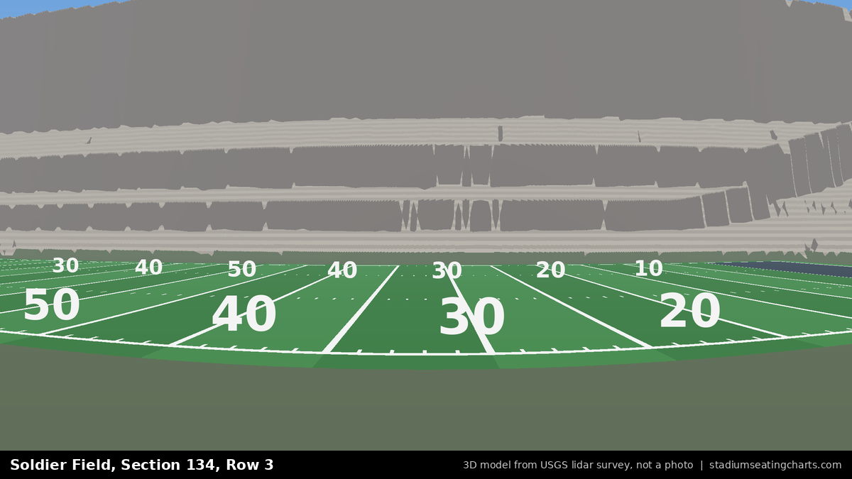 View from Soldier Field Section 134, Row 3, looking toward the field
