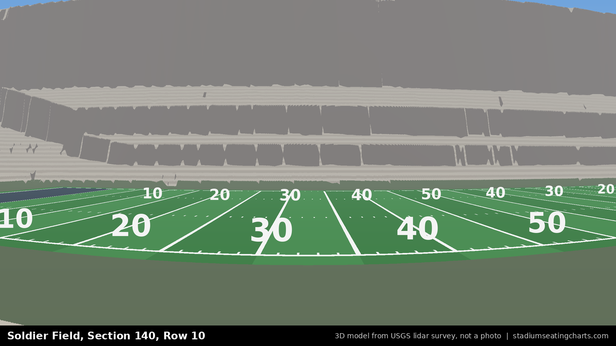 View from Soldier Field Section 140, Row 10, looking toward the field