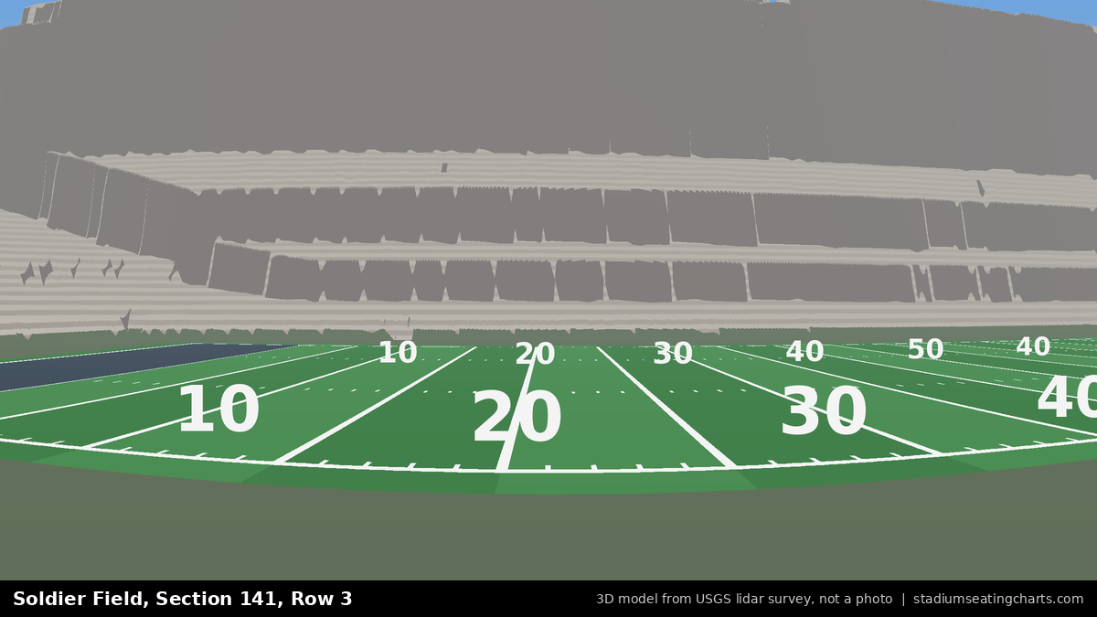 View from Soldier Field Section 141, Row 3, looking toward the field